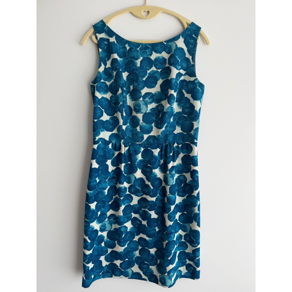 Tabitha Anthropologie Blue White Dot Print Cotton V-Back Sheath Dress Size 4